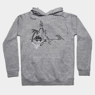 Volcano Mountain Palm Tree Van Beach Surfboard Wave Campfire Hoodie